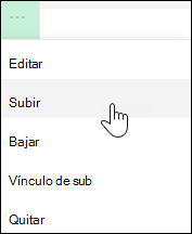 Mover un vínculo hacia arriba o hacia abajo en el menú de la izquierda