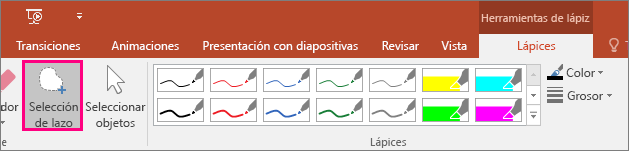 Muestra el botón Selección de lazo en Herramientas de lápiz