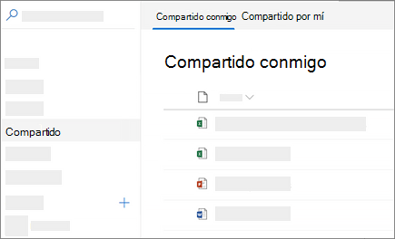 Captura de pantalla de la vista Compartido conmigo en OneDrive para la Empresa en la web