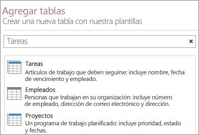 Cuadro de búsqueda de la plantilla de la tabla en la pantalla de inicio de Access.