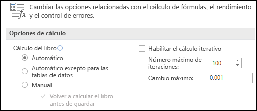 Imagen de las opciones de cálculo automático y manual