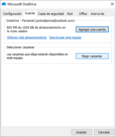 Cuadro de diálogo Agregar cuenta de OneDrive