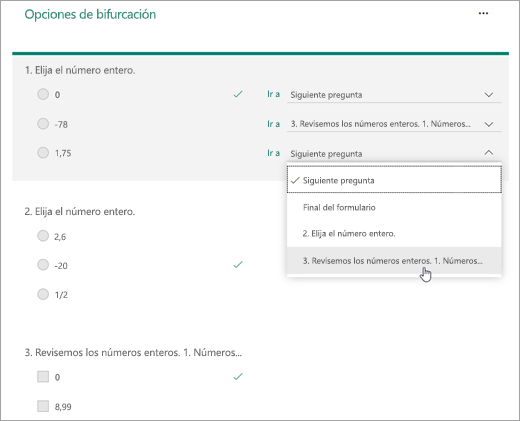 Seleccione una pregunta para bifurcar.