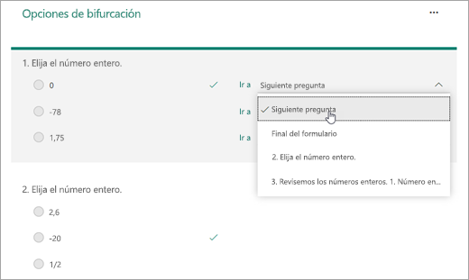 Seleccione una pregunta para bifurcar.