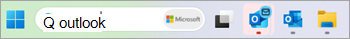Captura de pantalla de Outlook (nuevo) y Outlook (clásico) en la barra de tareas