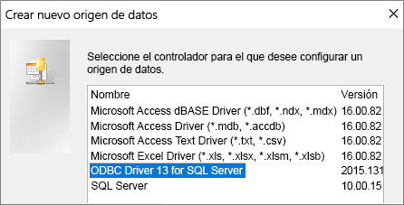 Cuadro de diálogo Crear origen de datos