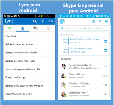 Capturas de pantalla en paralelo de Lync y Skype Empresarial