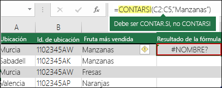 Error #¿NOMBRE? causado por un error ortográfico en la sintaxis