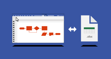 Diagrama de Visio y libro de Excel con una flecha de dos puntas en medio