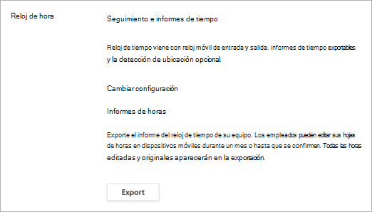 Opciones de reloj de hora después de que el reloj de tiempo esté activado en la configuración de Turnos