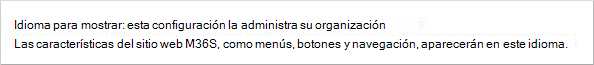 La página Mi cuenta, que muestra la configuración de Idioma para mostrar está deshabilitada para la organización