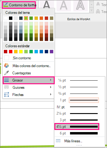 Muestra distintos grosores de línea en Office