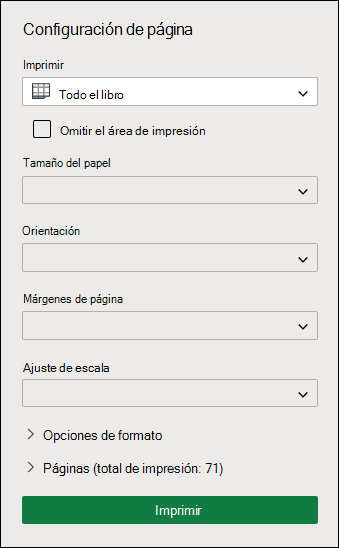 Imprimir todo el libro en Excel para la Web