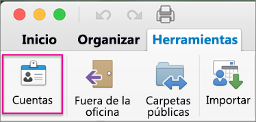 En la pestaña Herramientas, haga clic en Cuentas.
