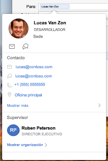 Tarjeta de contacto en el calendario de Outlook