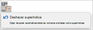 Muestra la opción para detener la superíndice ordinales automáticamente