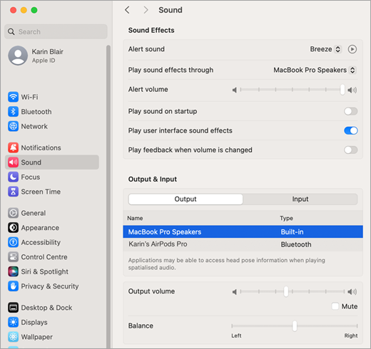 Efectos de sonido de configuración del sistema de Mac