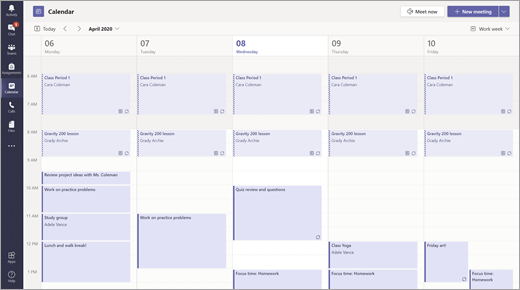 Vista de calendario en Teams