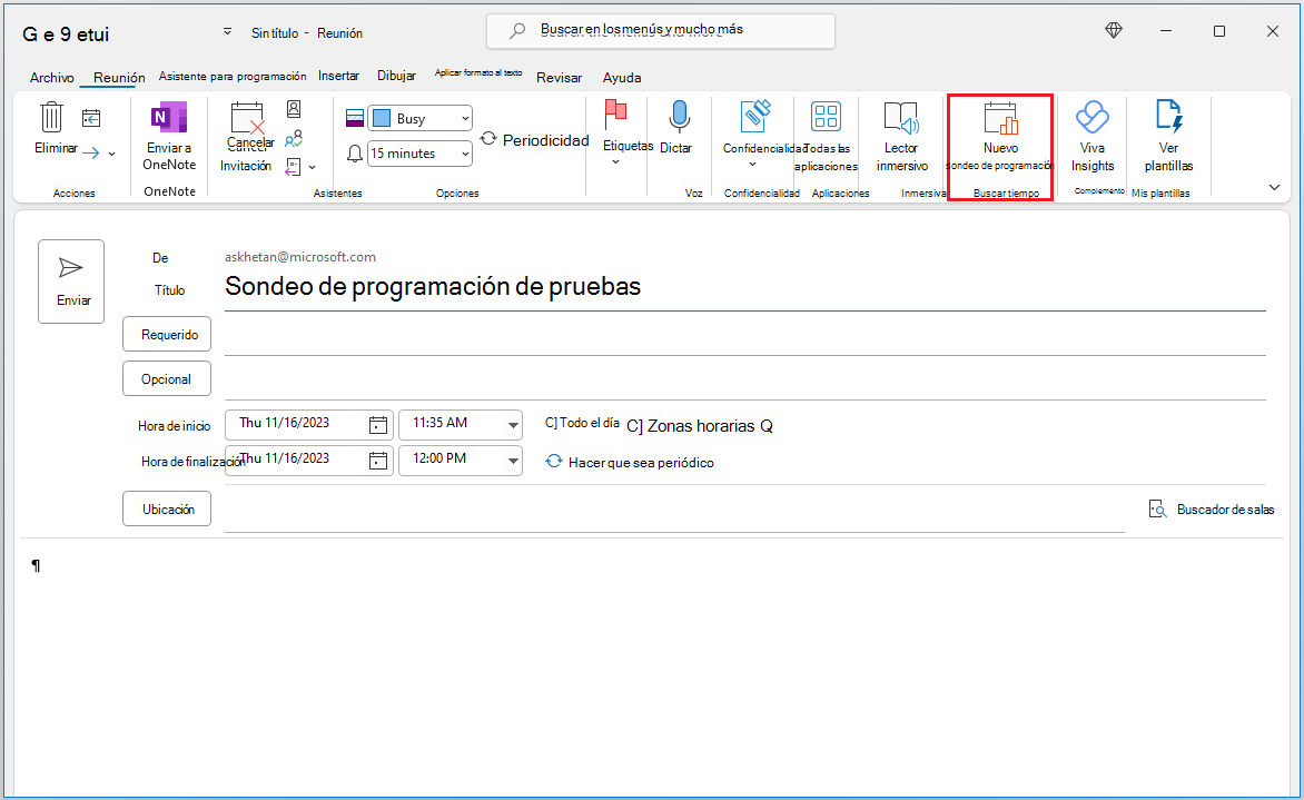 Cree un sondeo de programación en el formulario de redacción de eventos del calendario.