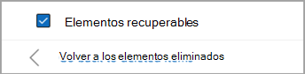 Seleccione la casilla junto a Elementos recuperables para seleccionar todos los mensajes que se restaurarán.