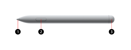 Muestra dónde encontrar características en el Lápiz para Surface Hub 2S.