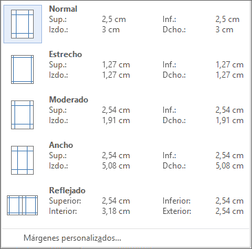 En la pestaña Diseño se muestran las opciones de los márgenes.