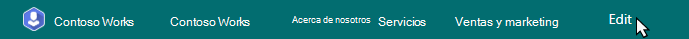 Barra de navegación del sitio de concentrador con el botón Editar resaltado.