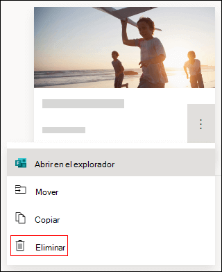 Opción Eliminar de un formulario en Microsoft Forms.