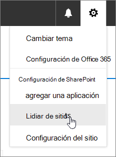 Configuración menú con contenido del sitio resaltado