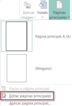 Modificar páginas principales en Publisher 2013.