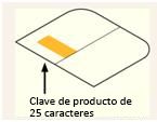 Clave de producto ubicada dentro del paquete en una etiqueta en el lado izquierdo de la caja