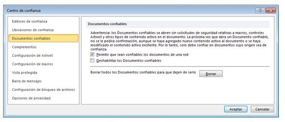 Área Documentos confiables del Centro de confianza