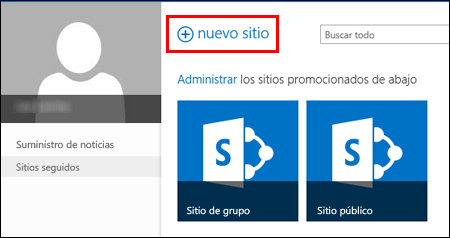 Página Nistes en SharePoint Online, que muestra el botón Sitio nuevo