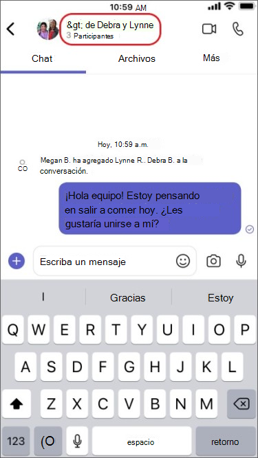 pulse los nombres de los participantes del chat grupal en dispositivos móviles