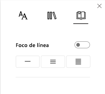 Menú de opciones de foco líneas en el Lector inmersivo parte del complemento de herramientas de aprendizaje para OneNote.