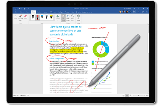 Imagen del Lápiz para Surface marcando un documento.