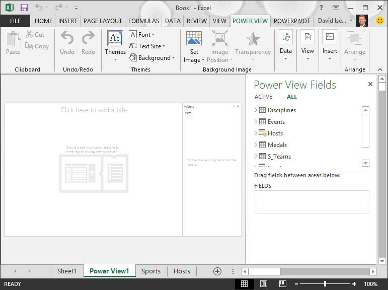 un informe de Power View en blanco en Excel