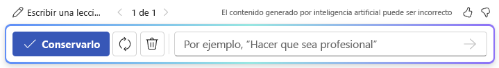 Captura de pantalla de la barra de opciones después de usar Borrador con Copilot en Word