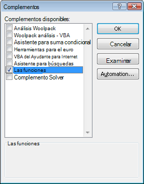 cuadro de diálogo Complementos