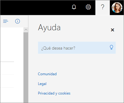 Captura de pantalla del panel de ayuda de OneDrive.