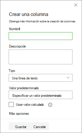 El panel Crear una columna