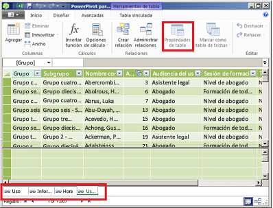 Ventana de PowerPivot con pestañas