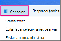 Opciones de cancelación de reunión