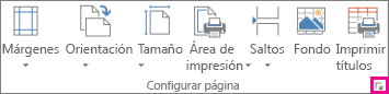 Iniciador del cuadro de diálogo en el grupo Configurar página