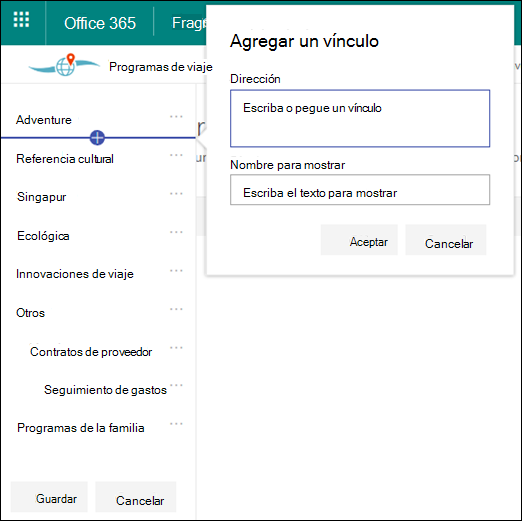 Editar la navegación del concentrador de SharePoint