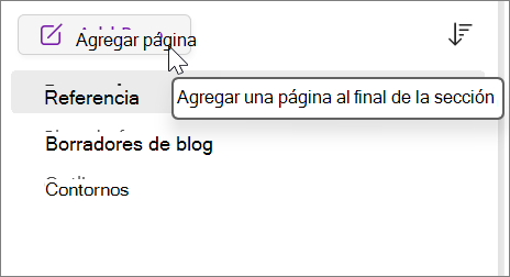 Seleccione para agregar una página al final de la sección