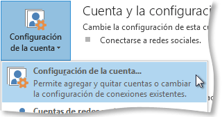 Comando Configuración de la cuenta en la vista Backstage