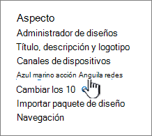 Elementos de navegación en el menú Configuración del sitio