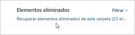 Captura de pantalla del botón Recuperar elementos eliminados de esta carpeta.