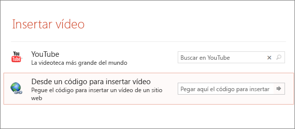 Muestra la opción Insertar vídeo en PowerPoint